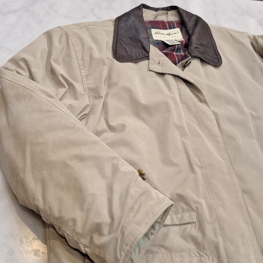 Eddie Bauer Thinsulate Lite Loft Winter Trench Chore Jacket Leather Collar AS IS